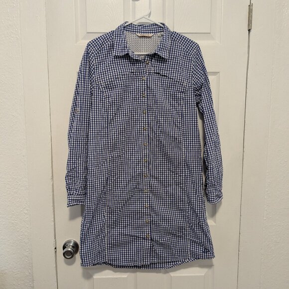 Orvis River Guide Shirt Dress Womens Size Med Blue White Checker Gingham Active - Picture 1 of 11